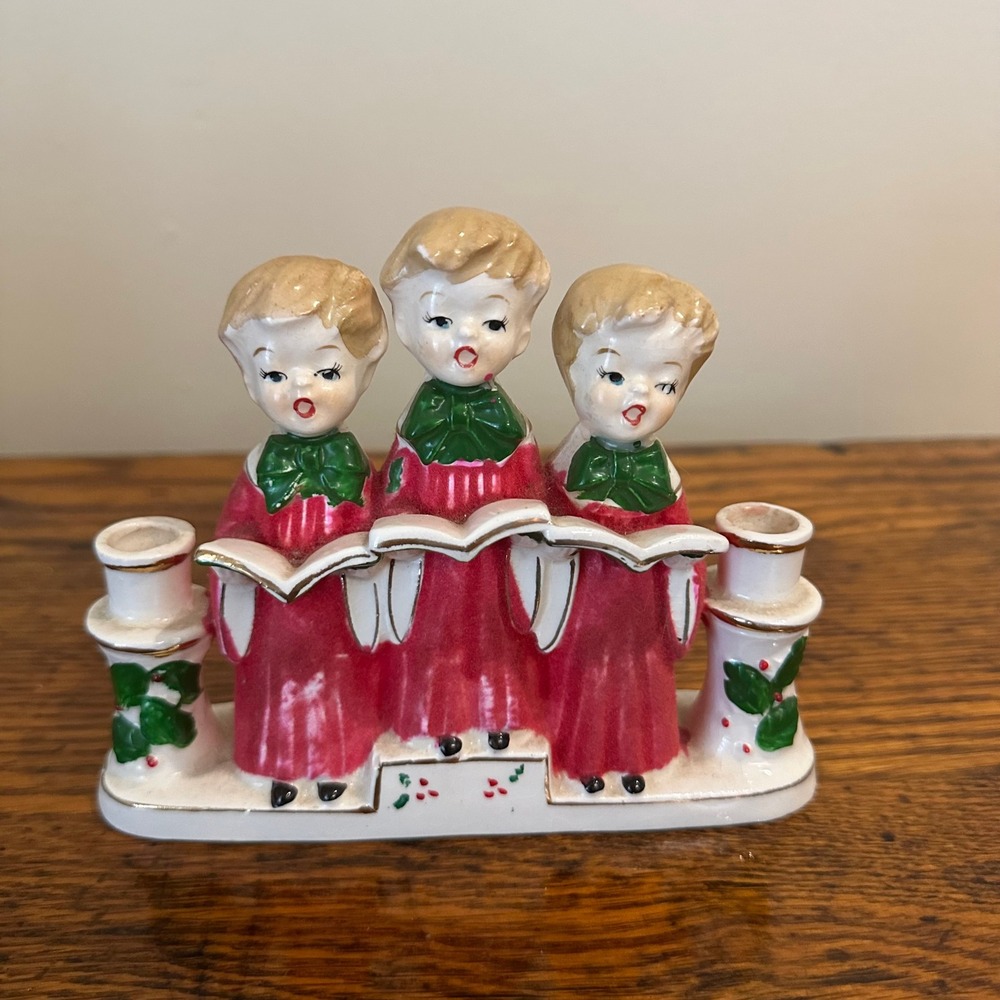 Vintage Ucagco Ceramics Japan Choir Boy‎ Trio Christmas Candle Holder Figurine